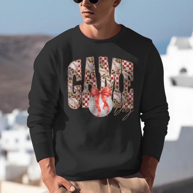 Leopard Checkered Game Day Baseball Coquette Bow Women Girls Unisex Sweatshirt Leopard Checkered Game Day Baseball Coquette Bow Women Girls Unisex Sweatshirt