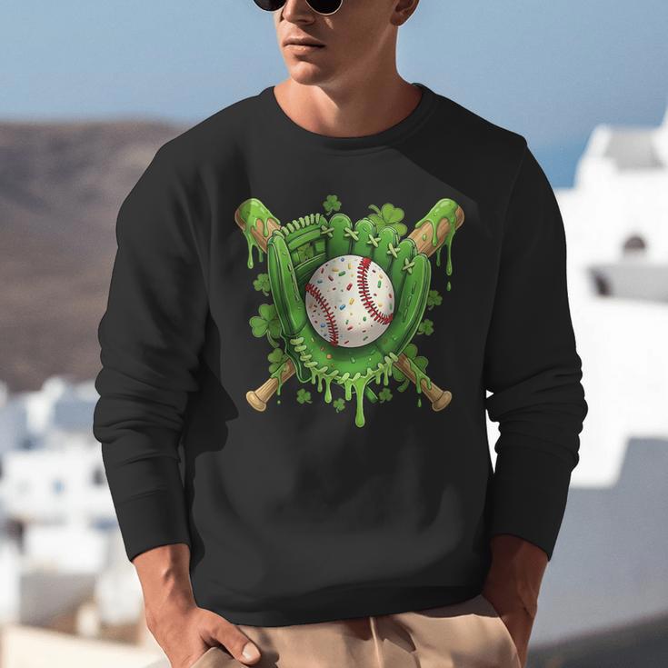 Lucky Shamrock Baseball Gloves Drip St Patrick's Day Boys Unisex Sweatshirt