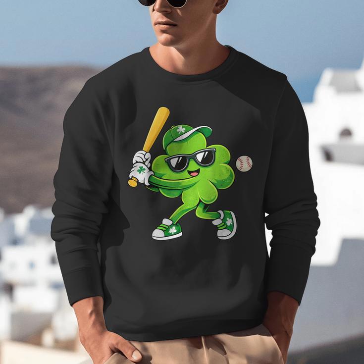 Lucky Shamrock Playing Baseball St Patrick's Kids Boys Unisex Sweatshirt