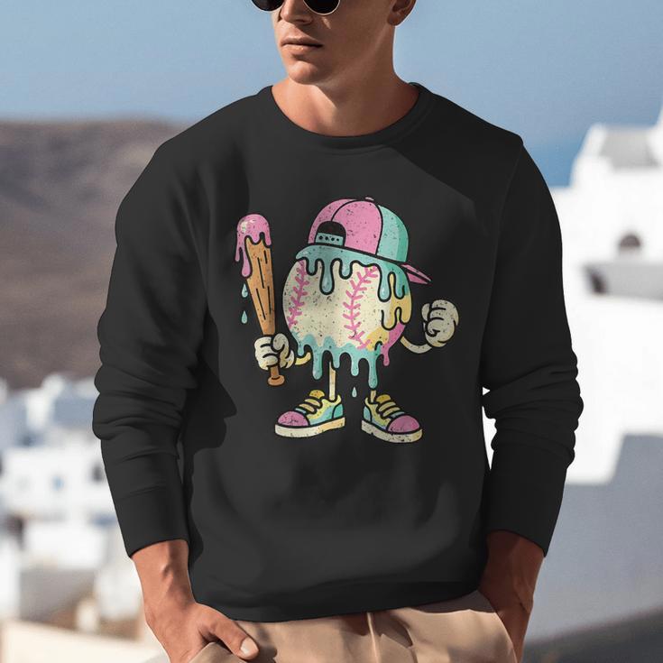 Melted Ice-Cream Baseball Mascot Pastel Pop Unisex Sweatshirt