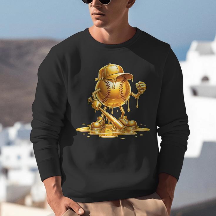 Melting Baseball Mascot Slugger Bat Cap Cartoon Unisex Sweatshirt Melting Baseball Mascot Slugger Bat Cap Cartoon Unisex Sweatshirt