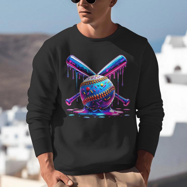 Neon Dripping Baseball And Bats Colorful Sports Art Unisex Sweatshirt Neon Dripping Baseball And Bats Colorful Sports Art Unisex Sweatshirt