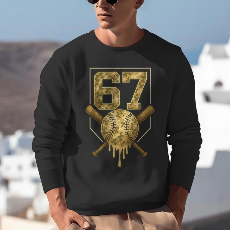 Number 67 Baseball Drip Camo Six Seven Meme Boys Kids Unisex Sweatshirt