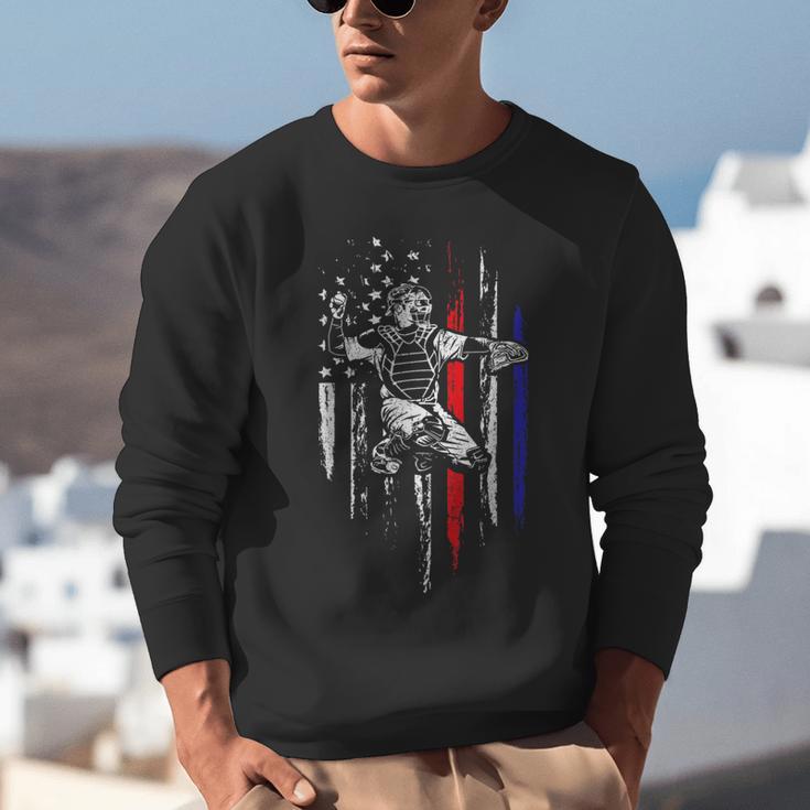 Patriotic Baseball Catcher American Flag Sports Tee Unisex Sweatshirt Patriotic Baseball Catcher American Flag Sports Tee Unisex Sweatshirt