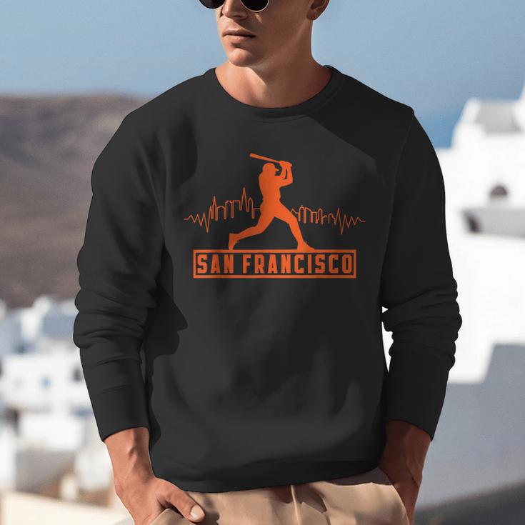 San Francisco Lovers Skyline Retro Baseball Heartbeat Men Unisex Sweatshirt