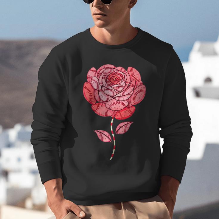 Sporty Rose Graphic With Baseball And Rugby Ball Petals Unisex Sweatshirt