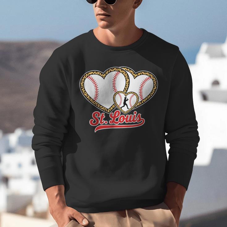 St Louis Leopard Heart Baseball Batter Boys Fan Unisex Sweatshirt