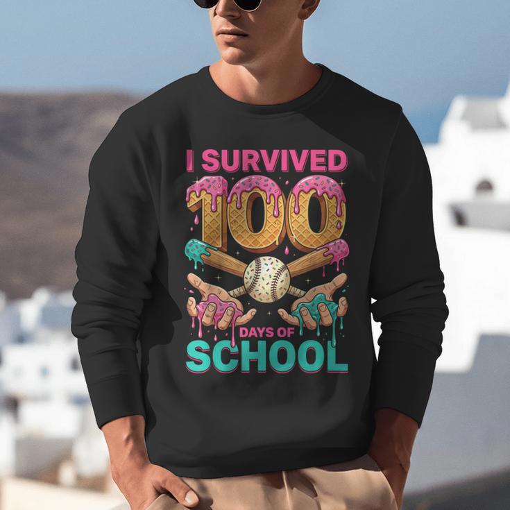 I Survived 100 Days Of School Baseball Ice Cream Drip Unisex Sweatshirt I Survived 100 Days Of School Baseball Ice Cream Drip Unisex Sweatshirt