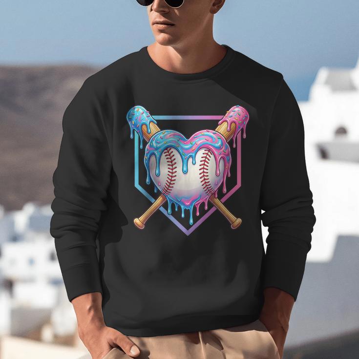 Valentines Baseball Heart Dripping Ice Cream Gen Z Alpha Unisex Sweatshirt