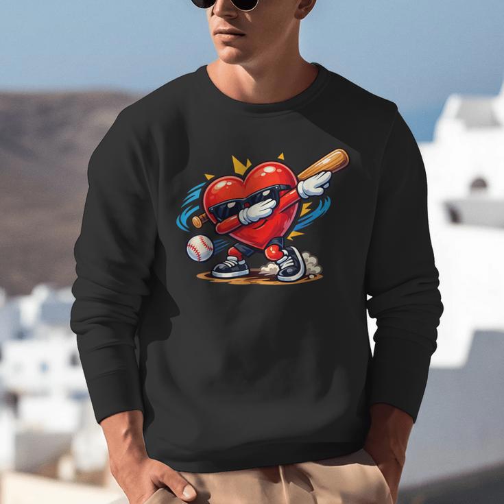 Valentines Day Baseball Dabbing Red Heart Love Boys Unisex Sweatshirt