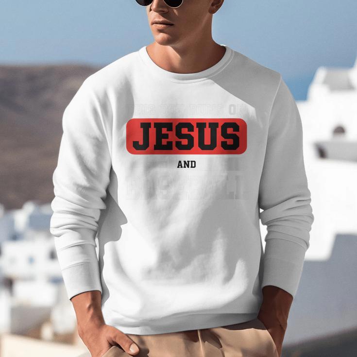 This Boy Runs On Jesus And Baseball Christian Baseball Unisex Sweatshirt