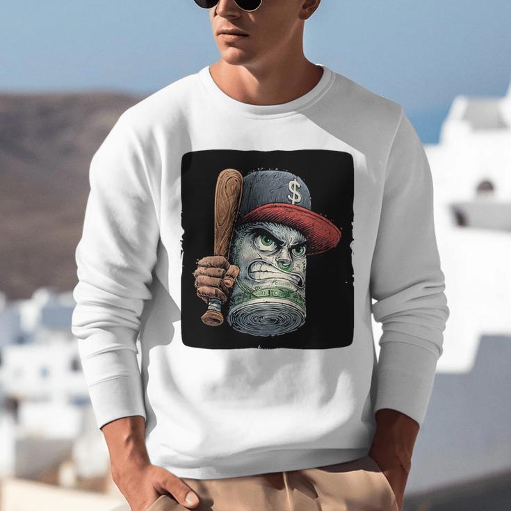Cool Dollar Bill Guy With Cap And Baseball Costume Premium Tri-Blend Unisex Sweatshirt
