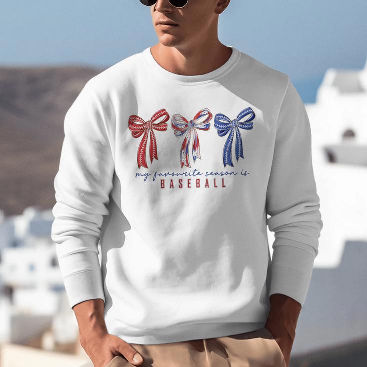 My Favorite Season Is Baseball Coquette Bow Game Day Mom Sis Unisex Sweatshirt My Favorite Season Is Baseball Coquette Bow Game Day Mom Sis Unisex Sweatshirt