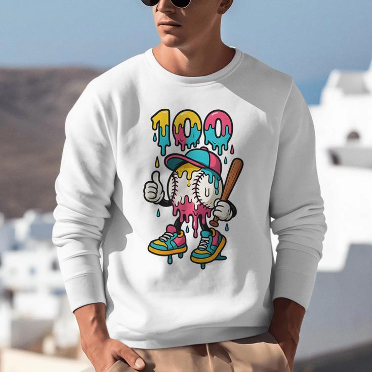 Ice Cream Drip Baseball Party 100 Days Of School Teacher Unisex Sweatshirt Ice Cream Drip Baseball Party 100 Days Of School Teacher Unisex Sweatshirt