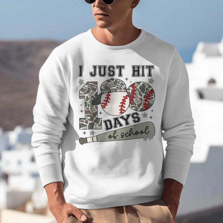 I Just Hit 100 Days Of School Teacher Baseball Boys Kids Unisex Sweatshirt