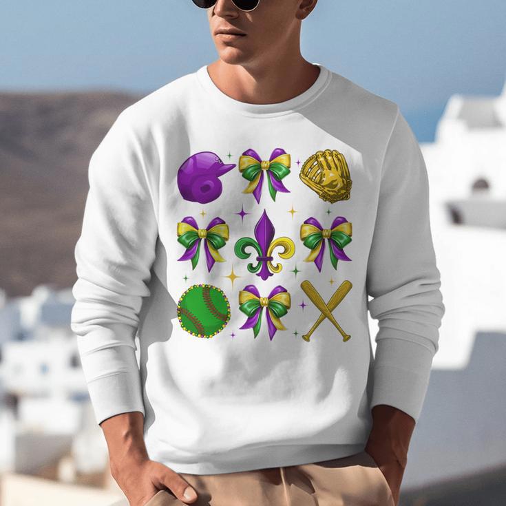 Mardi Gras Baseball Coquette Bow Fat Tuesday Parade Girls Unisex Sweatshirt Mardi Gras Baseball Coquette Bow Fat Tuesday Parade Girls Unisex Sweatshirt