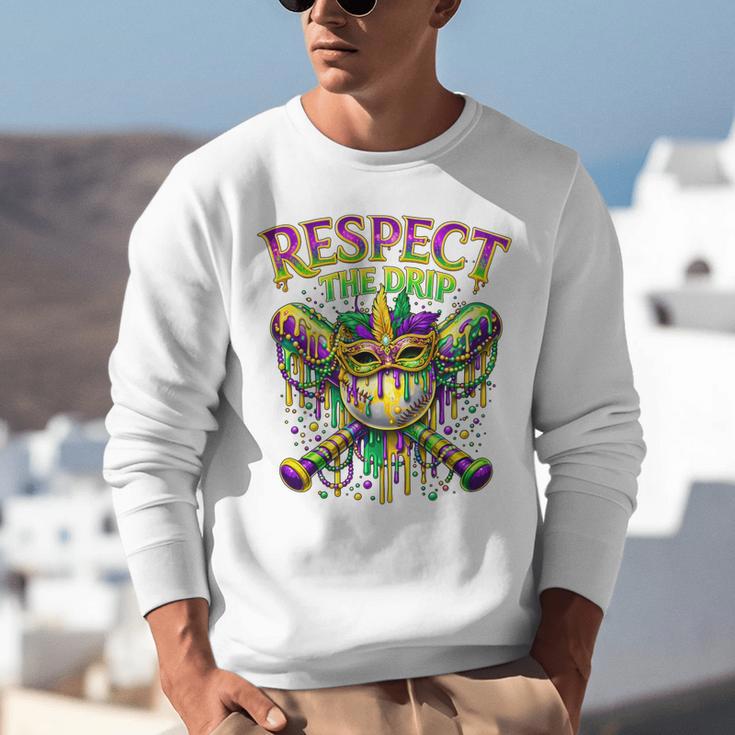 Respect The Drip Mardi Gras Baseball Ice Cream Boys Carnival Unisex Sweatshirt