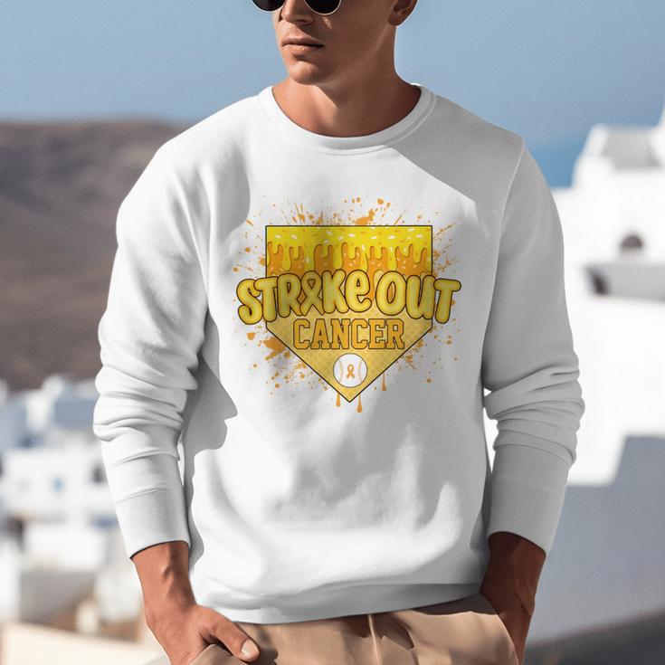 Strike Out Childhood Cancer Boys Baseball Drip Gold Ribbon Unisex Sweatshirt