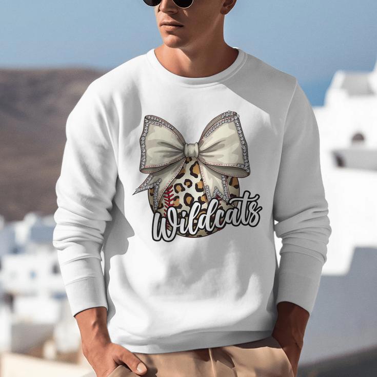 Wildcats Baseball Leopard Print Coquette Bow Mascot Game Day Unisex Sweatshirt