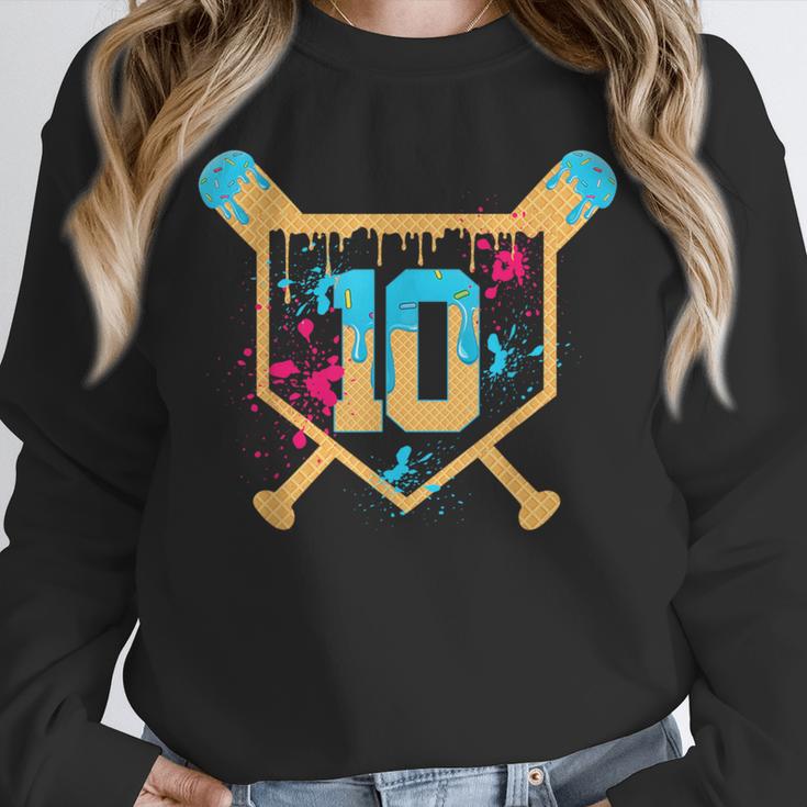 10 Years Old 10th Birthday Baseball Ice Cream Dripping Boys Unisex Sweatshirt