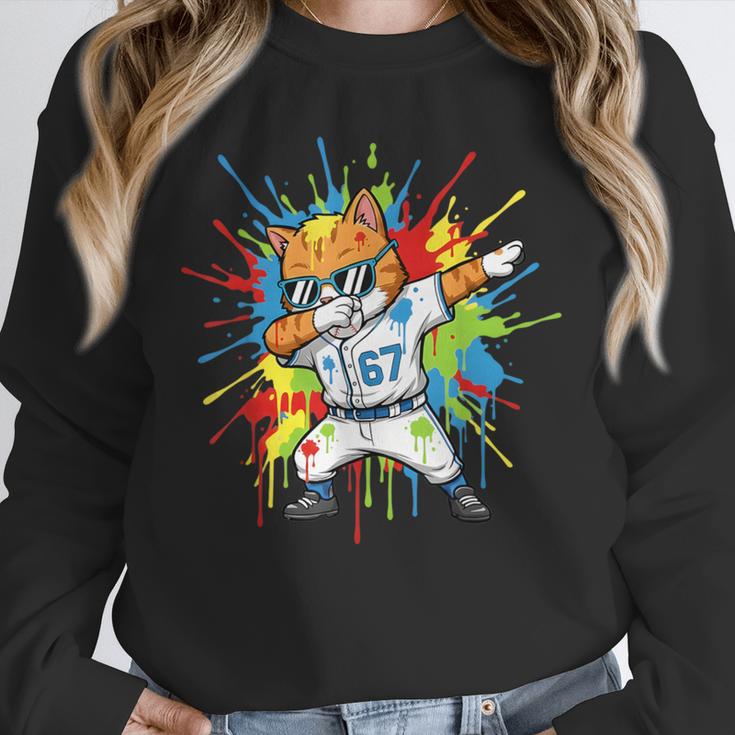 67 Baseball Dabbing Cat 6 7 Dripping Ice Cream Meme Unisex Sweatshirt