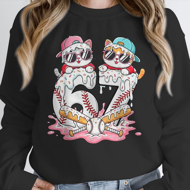 67 Meme Kawaii Cats Baseball Ice Cream Drip 6 7 Kids Unisex Sweatshirt