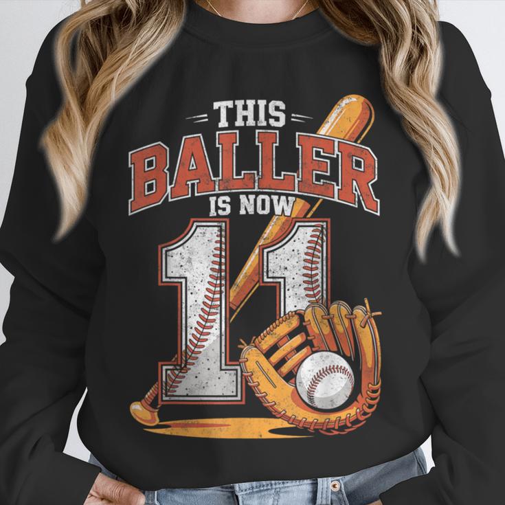 This Baller Is Now 11 Year Baseball Player 11th Birthday Boy Unisex Sweatshirt