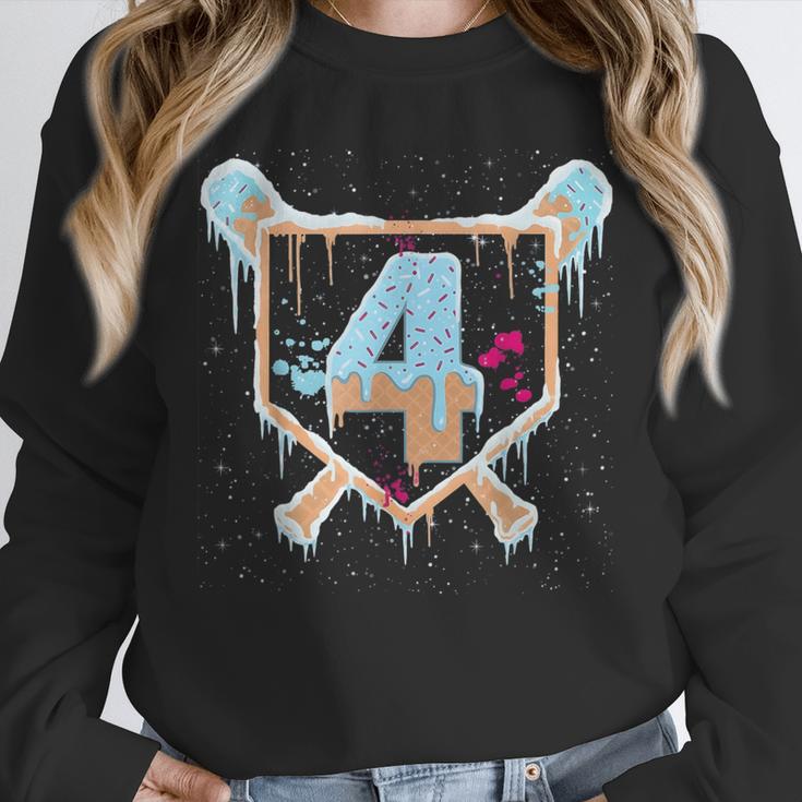 Baseball 4 Year Old Ice Cream Drip 4th Birthday Boy Number 4 Unisex Sweatshirt Baseball 4 Year Old Ice Cream Drip 4th Birthday Boy Number 4 Unisex Sweatshirt