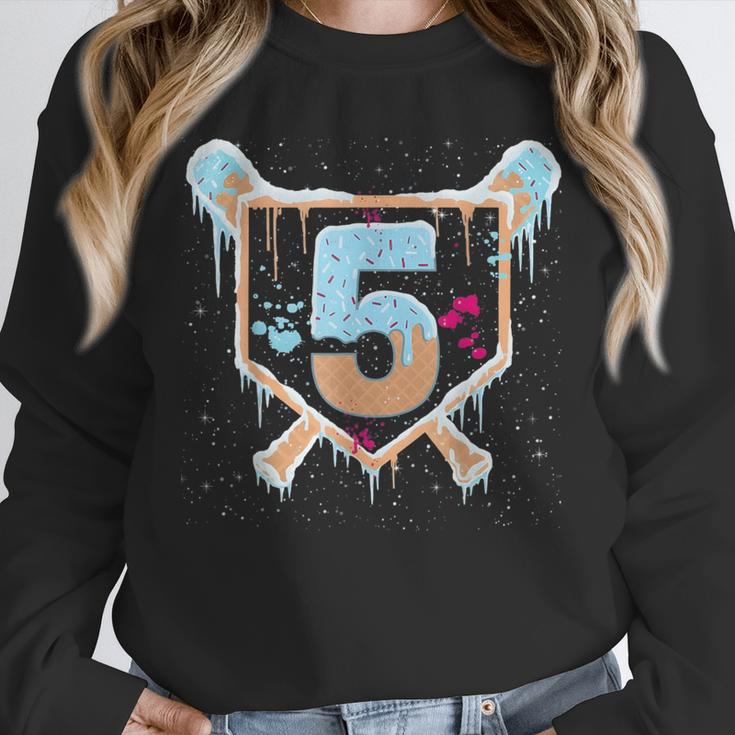 Baseball 5 Year Old Ice Cream Drip 5th Birthday Boy Number 5 Unisex Sweatshirt
