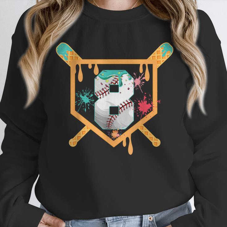 Baseball 8 Year Old Ice Cream Drip 8th Birthday Boy Number 8 Unisex Sweatshirt Baseball 8 Year Old Ice Cream Drip 8th Birthday Boy Number 8 Unisex Sweatshirt