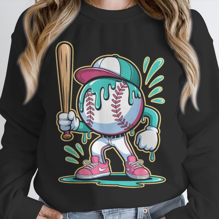 Baseball Character Cartoon Batter Drip Style Women Men Unisex Sweatshirt Baseball Character Cartoon Batter Drip Style Women Men Unisex Sweatshirt