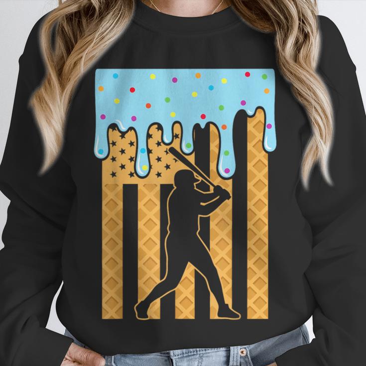 Baseball Drip Dripping Ice Cream Sport Player American Flag Unisex Sweatshirt Baseball Drip Dripping Ice Cream Sport Player American Flag Unisex Sweatshirt