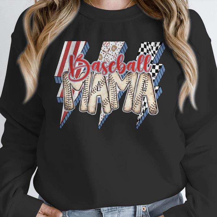 Baseball Mama Lightning Bolt Checkered Varsity Mother's Day Unisex Sweatshirt
