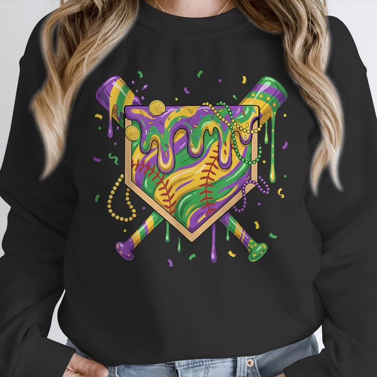 Baseball Mardi Gras Home Plate Ice Cream Drip Carnival Mask Unisex Sweatshirt Baseball Mardi Gras Home Plate Ice Cream Drip Carnival Mask Unisex Sweatshirt