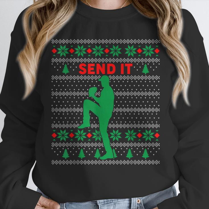 Baseball Player Christmas Pajama Send It Xmas PJs Boys Unisex Sweatshirt