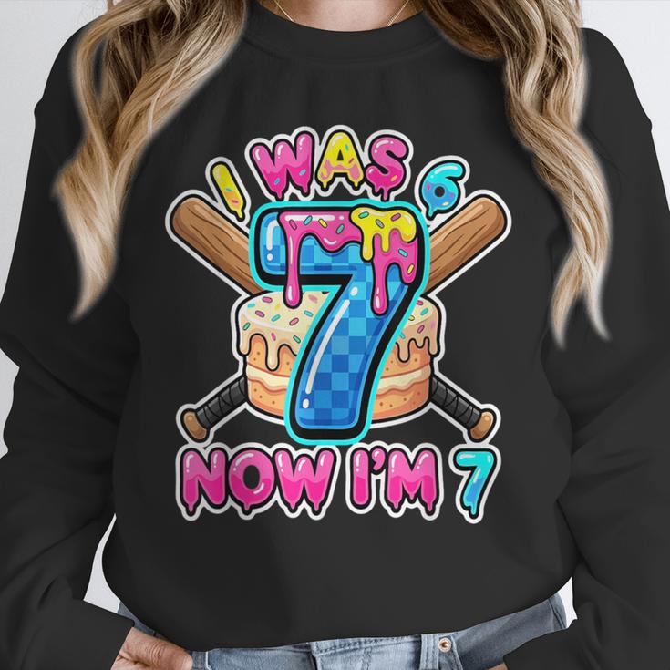 Blue Checkered I Was 6 Now I'm 7 Birthday Cake Baseball Drip Unisex Sweatshirt