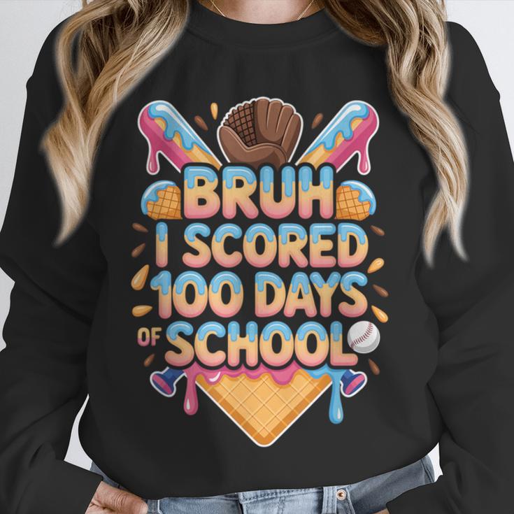 Bruh I Scored 100 Days Of School Baseball Ice Cream Drip Tee Unisex Sweatshirt