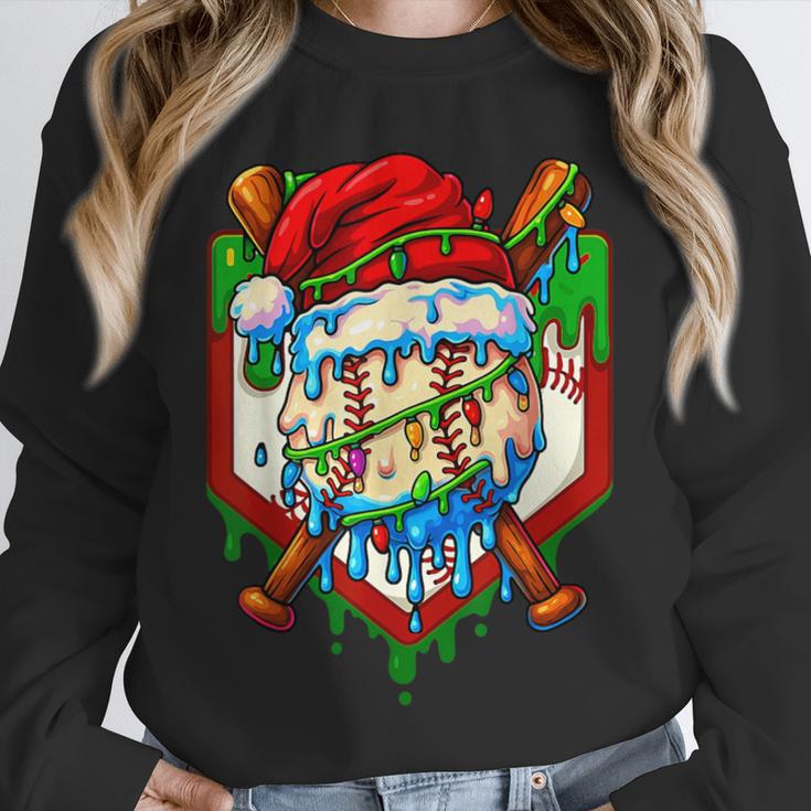 Christmas Baseball Ice Cream Drip Santa Baseball Player Kids Unisex Sweatshirt