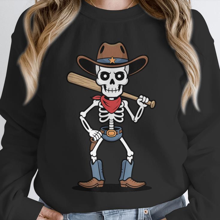 Cowboy Skeleton Baseball Halloween Graphic Unisex Sweatshirt Cowboy Skeleton Baseball Halloween Graphic Unisex Sweatshirt
