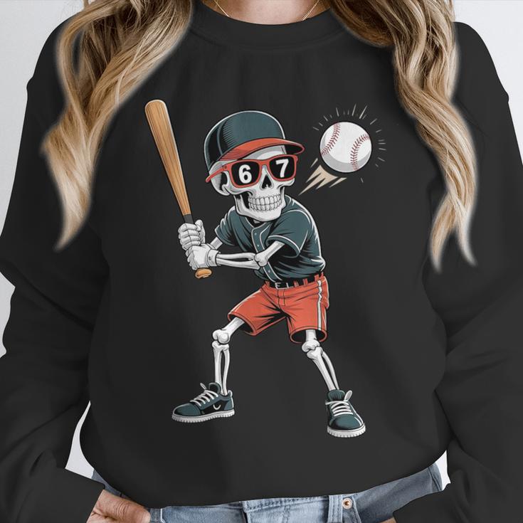 Halloween Skeleton Playing Baseball 67 Six Seven Meme Unisex Sweatshirt