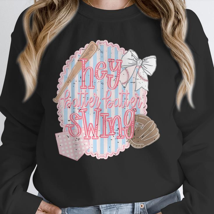 Hey Batter Batter Swing Baseball Game Day Coquette Bow Girly Unisex Sweatshirt Hey Batter Batter Swing Baseball Game Day Coquette Bow Girly Unisex Sweatshirt