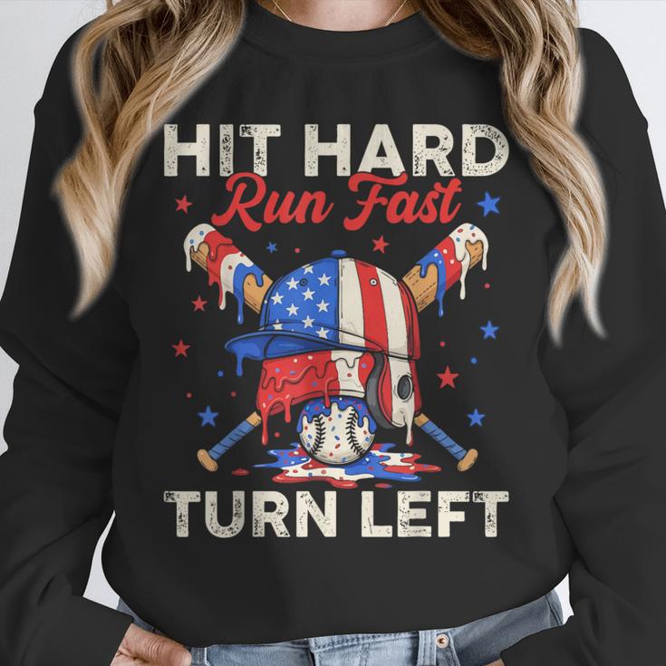 Hit Hard Run Fast Turn Left Baseball Cream Drip Crossed Bats Unisex Sweatshirt