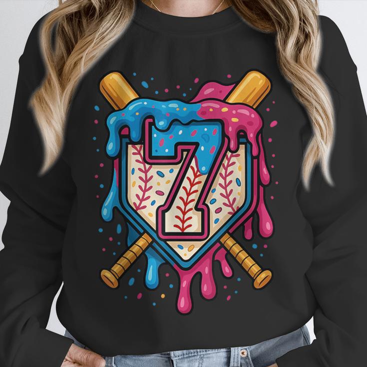 HUGvyn 7th Birthday Baseball Ice Cream Drip Number 7 Kid Boy Unisex Sweatshirt HUGvyn 7th Birthday Baseball Ice Cream Drip Number 7 Kid Boy Unisex Sweatshirt