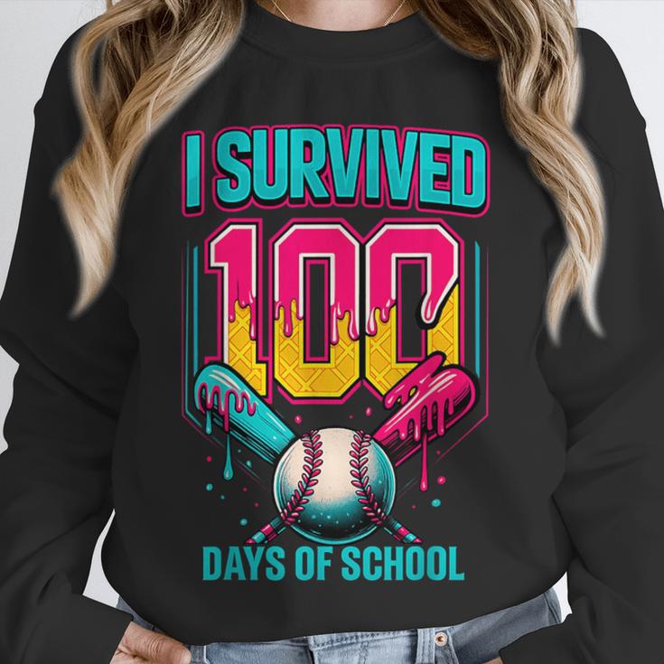 HUGvyn I Survived 100 Days Baseball Teacher Ice Cream Drip Unisex Sweatshirt HUGvyn I Survived 100 Days Baseball Teacher Ice Cream Drip Unisex Sweatshirt