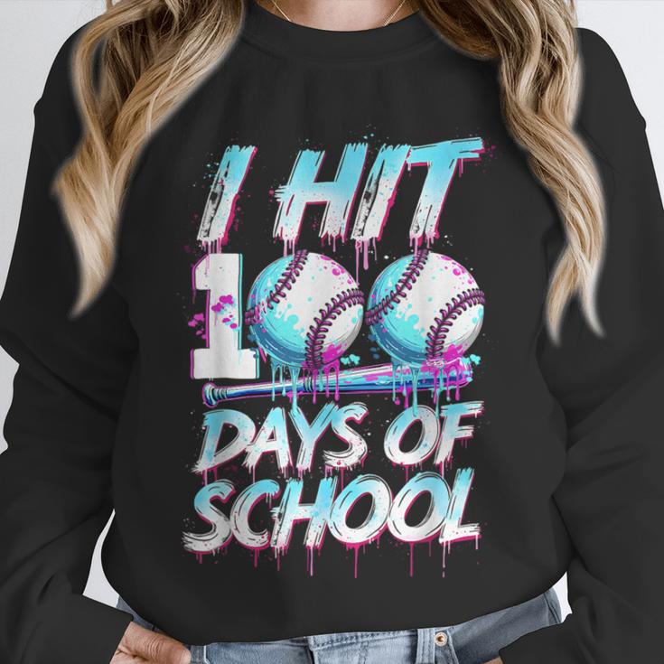 Kids 100 Days Of School 100th Day Baseball Ice Cream Drip Unisex Sweatshirt