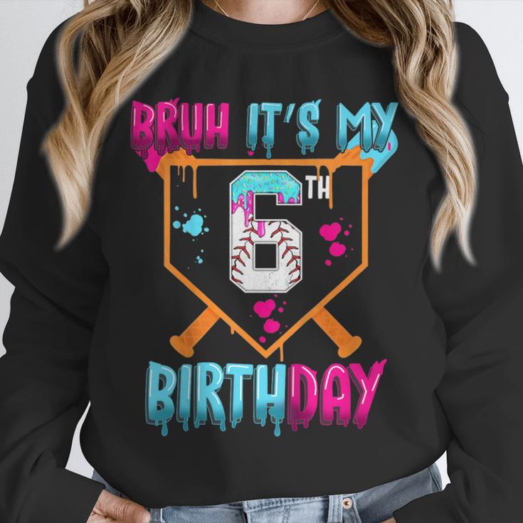 Kids Baseball Drip Bruh It's My 6th Birthday Boy Ice Cream Drip Unisex Sweatshirt