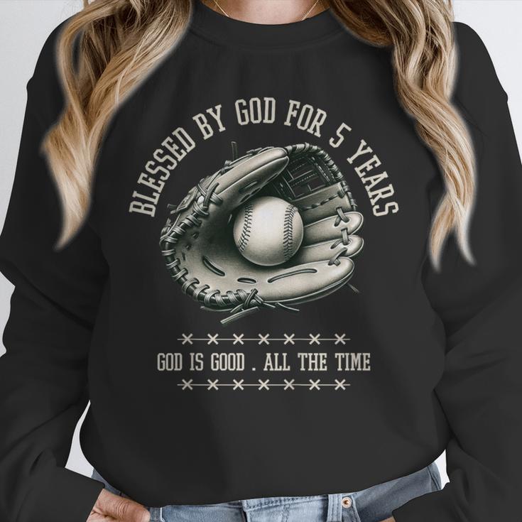 Kids Blessed By God For 5 Years Old Baseball 5th Birthday Unisex Sweatshirt