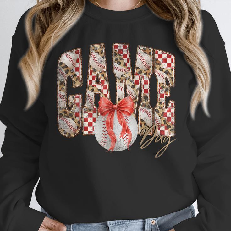 Leopard Checkered Game Day Baseball Coquette Bow Women Girls Unisex Sweatshirt Leopard Checkered Game Day Baseball Coquette Bow Women Girls Unisex Sweatshirt