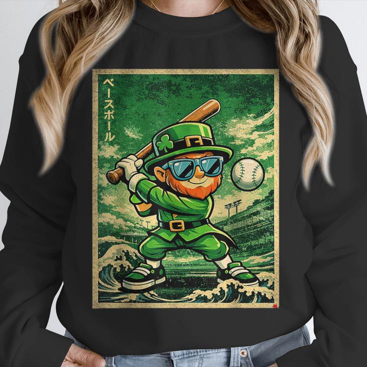 Leprechaun Playing Baseball Japanese Art St Patricks Day Unisex Sweatshirt