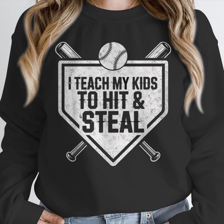 I Teach My Kids To Hit & Steal Baseball Player Coach Dad Tee Unisex Sweatshirt